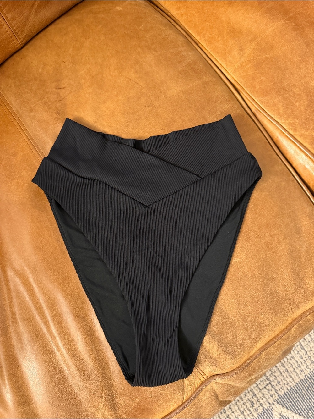 aerie Black High-Waist Ribbed Bikini Bottom
